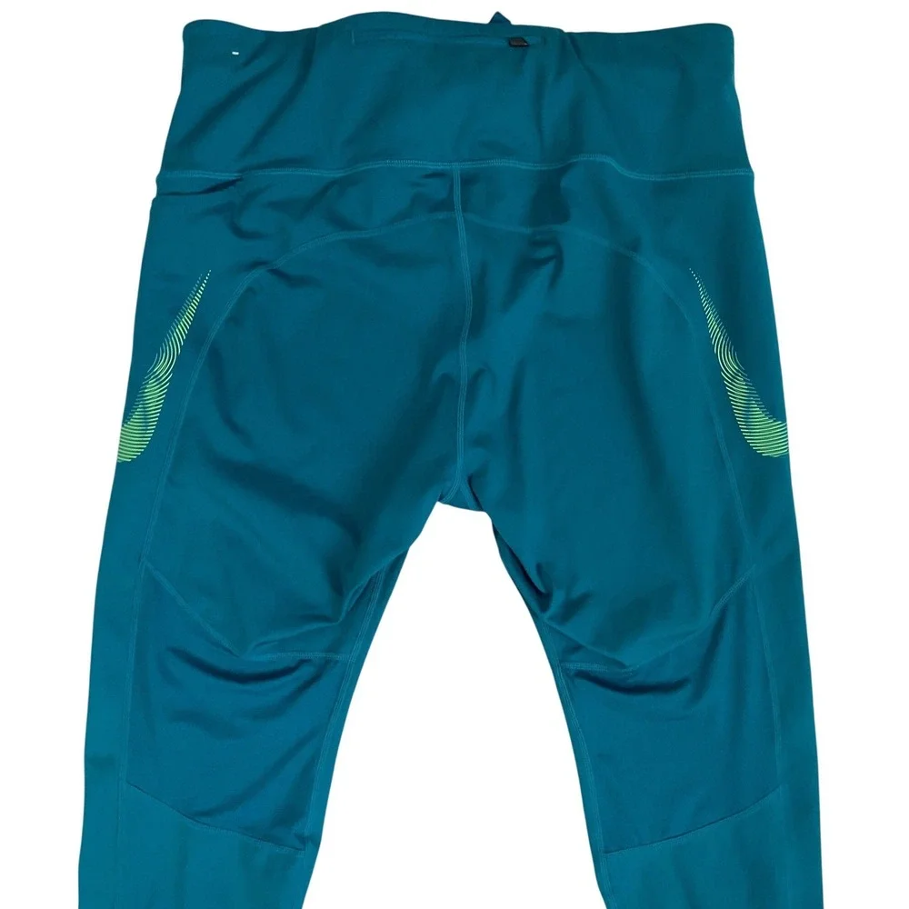 NWOT Nike Teal Leggings with Lime Swoosh Accent - Picture 3 of 12